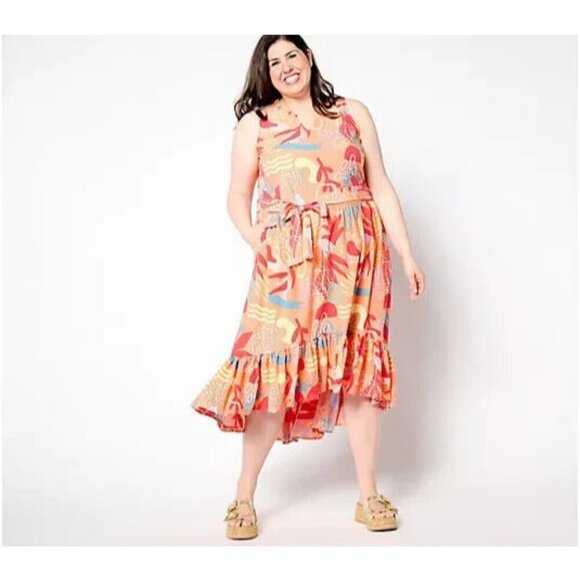 Susan Graver Soleil Petite Stretch Woven Dress Apricot Abstrct Pet XXS - Picture 1 of 1